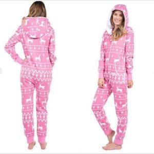 Tipsy Elves Jumpsuit Onesie Pink Fair Isle